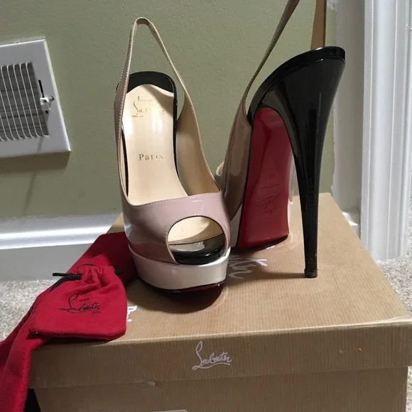 Auth Louboutin Lady Peep Sling 150 Patent. Sz40 - Picture 4 of 6